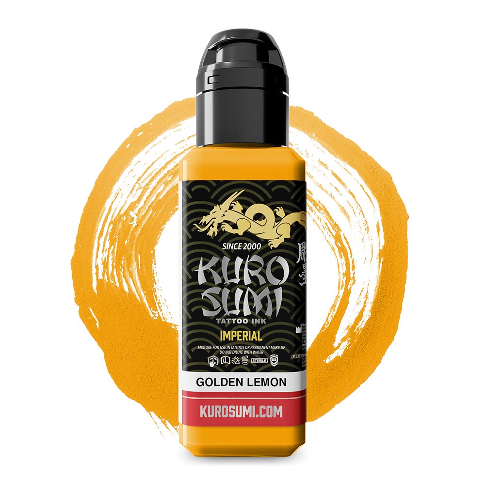 kuro-sumi-imperial-golden-lemon-tattoo-ink-eureach-color-reachtattooink-44ml-1,5oz-spicycollective.-swedish-tattoo-supply-spicytattoosupplies.se