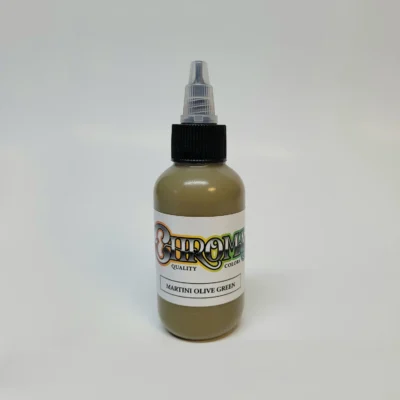 chroma-artist-series-matini-olive-green-2oz-1oz-logo-powder-pigment-swedish-tattoo-supply-spicytattoosupplies.se