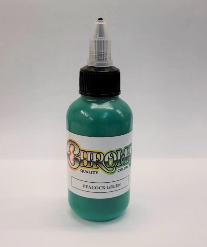 chroma-artist-series-peacock-green-2oz-1oz-logo-powder-pigment-swedish-tattoo-supply-spicytattoosupplies.se