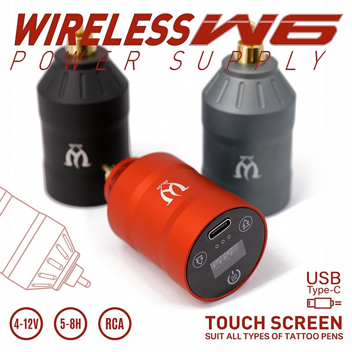 AVA W6 trådlös power supply RCA i röd och svart