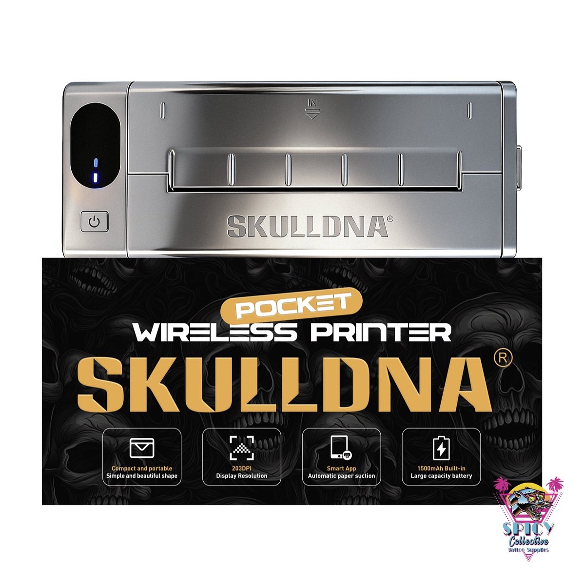 SKULLDNA Mini trådlös stencilskrivare silver med förpackning